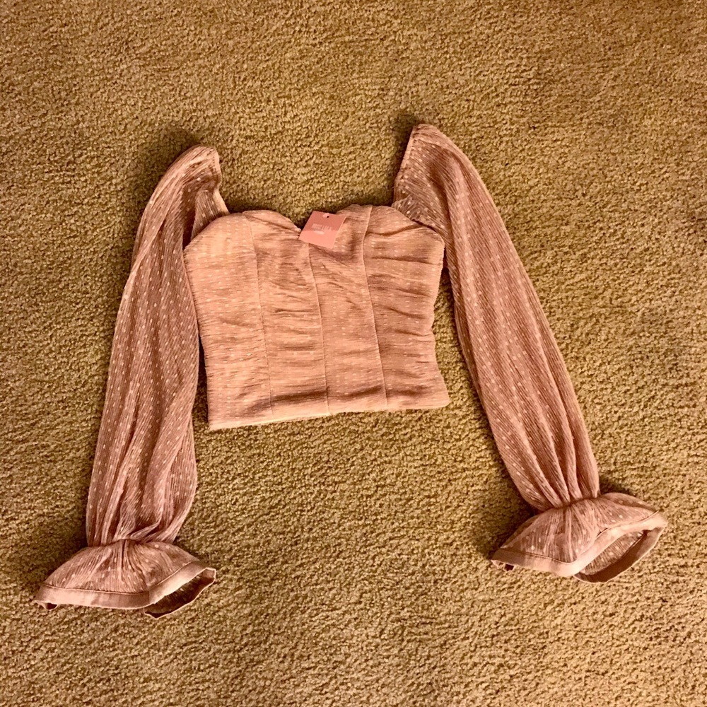 Nude puff sleeve blouse from Miss Lola. New w/ tag